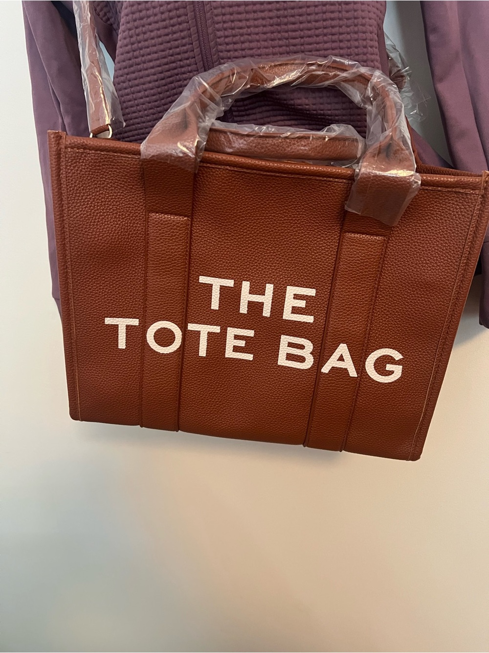 Designer Like The Tote Bag Brown Pebbled Tote with White Logo and wallet - Picture 4 of 6